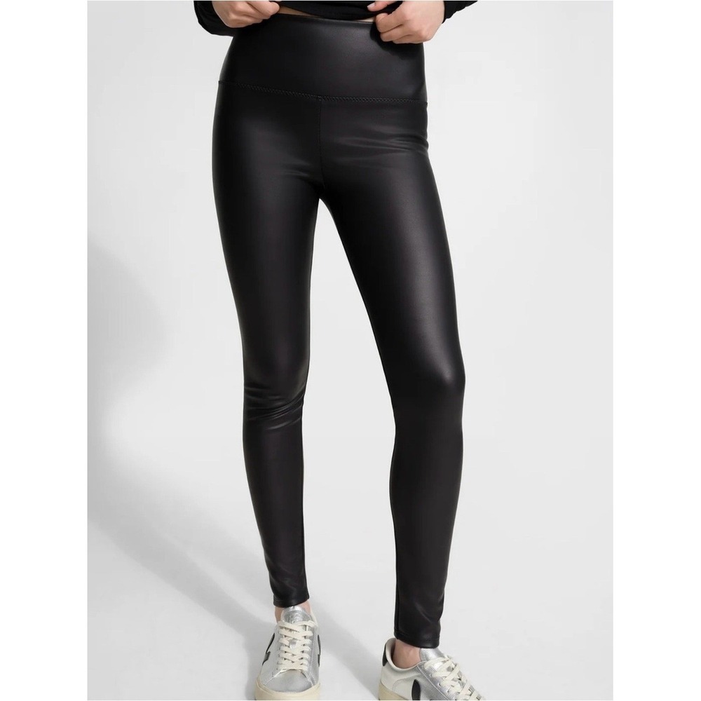 Marcella NYC Kaya Vegan Leather Leggings Black High Rise Pants Medium